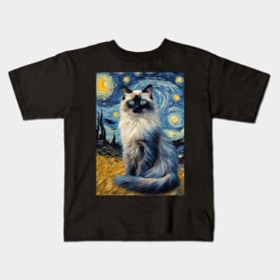 Ragdoll Cat Breed Painting in a Van Gogh Starry Night Art Style Kids T-Shirt